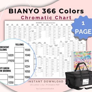 May include: A digital download of a 366-colour chromatic chart by Bianyo. The chart includes colour swatches and a colour-coded guide. The image also features a black carrying case and a sample of the colour swatches. The text reads "Instant Download".