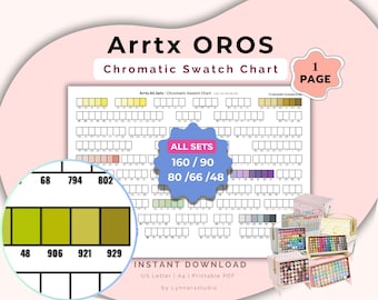 Arrtx OROS All Sets 160 90 80 66 48 Marker Swatch Chart | Blank Color Chart with Codes | Alcohol Marker Swatch Card | Printable PDF
