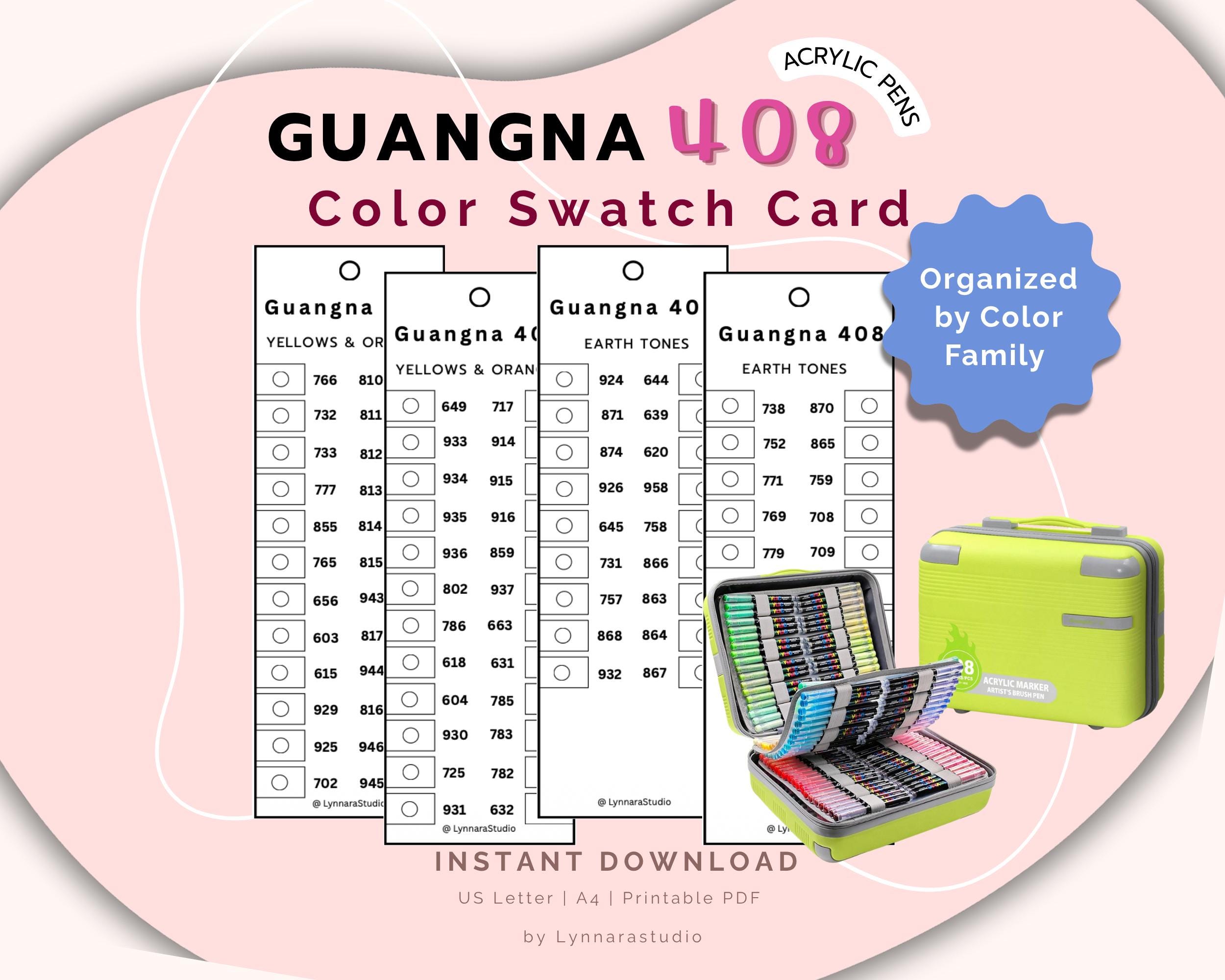 Nuancier Guangna 408 Color Swatch Card: Acrylic Marker Chart