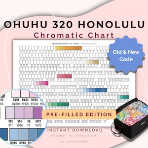 May include: A pre-filled Ohuhu 320 Honolulu chromatic chart with color swatches, a color code comparison, and a black carrying case filled with markers. The chart includes the text "Pre-filled Edition" and "Instant Download".