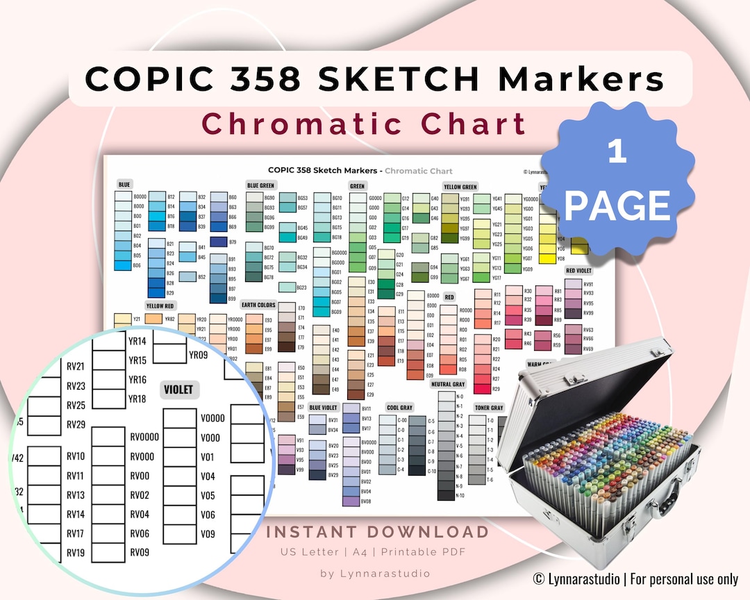 Copic Marker 358 Chromatic Chart | Printable Swatch Sheet (PDF) - Etsy