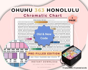 Ohuhu Honolulu B 363 Marker Stalenkaart | Oude en nieuwe codes 2025 | Vulbare en voorgevulde vellen | Volledige kleurreferentie voor artiesten