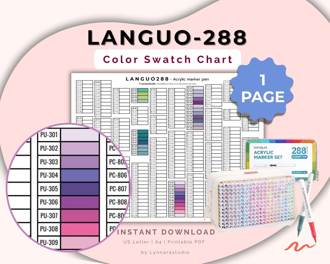 Languo 288 Acrylic Marker Swatch Chart Printable | Color Swatch Card ...