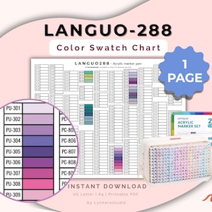 Languo 288 akrylpenna, färgprovsdiagram, utskrivbart | Färgprovskarta i PDF-format | Markörorganiseringsark | Direktnedladdning