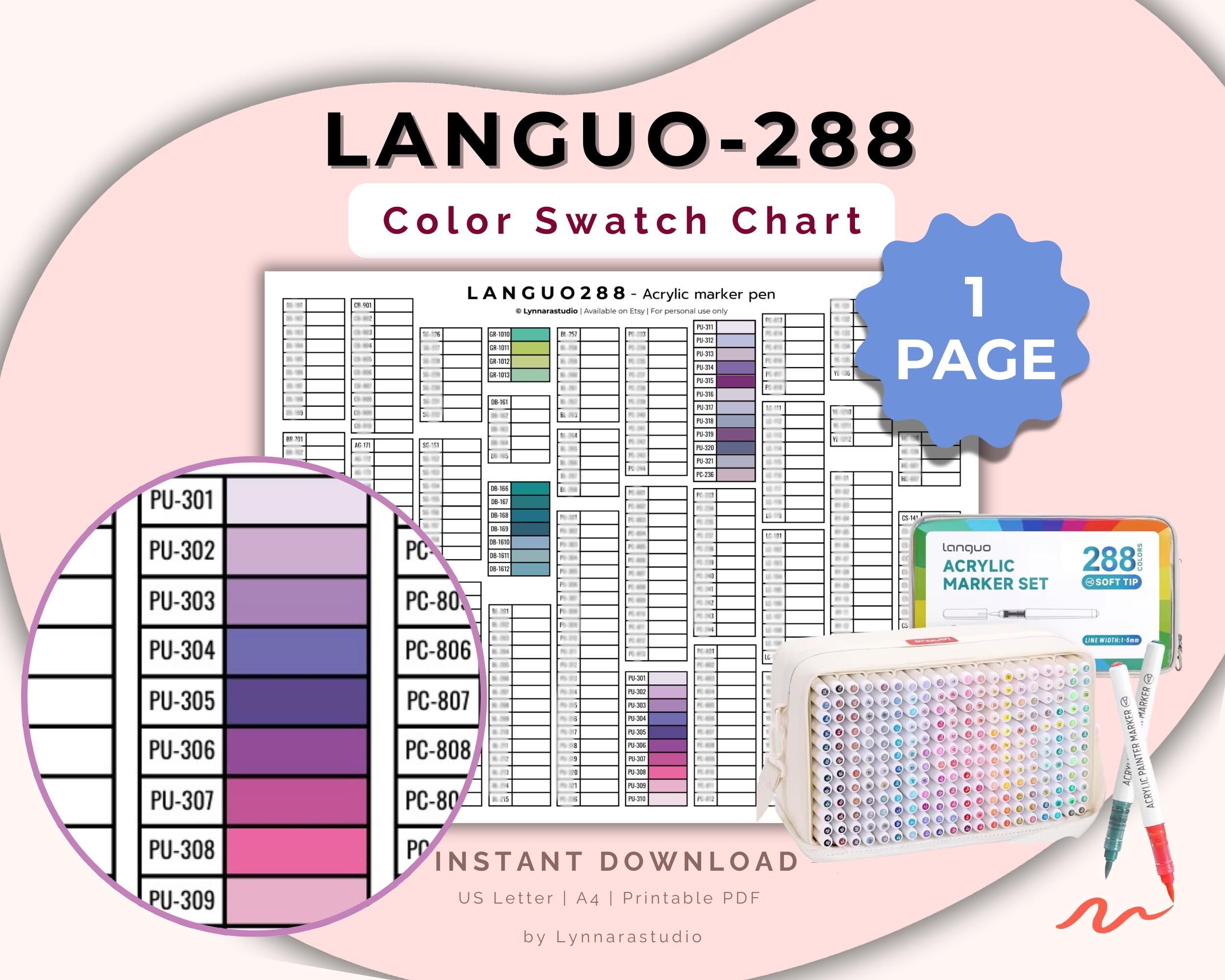 Languo 288 Acrylic Marker Swatch Chart Printable | Color Swatch