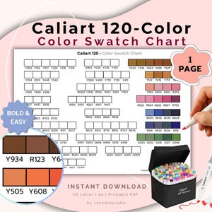 Caliart 120 Color Swatch Chart Printable | Marker Color Chart for Caliart Markers | Instant Download PDF for Artists, Coloring & Journaling