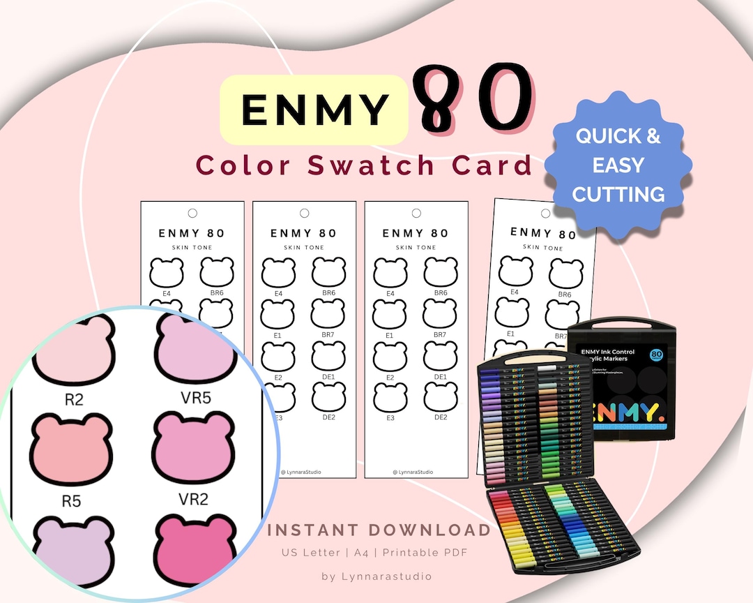 ENMY 80色アクリルブラシマーカーカラー見本表 | 印刷可能なPDF