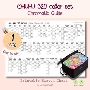 Printable Ohuhu 320 Honolulu Marker Chromatic Swatch Charts, 1 Page, 320 Honolulu Series, Acrylic Marker Test Sheets, Instant Download PDF