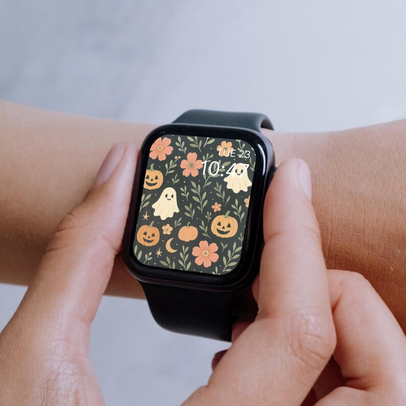 Halloween Apple Watch Face | Ghost Pumpkin Floral Wallpaper (Digital Download) image 4