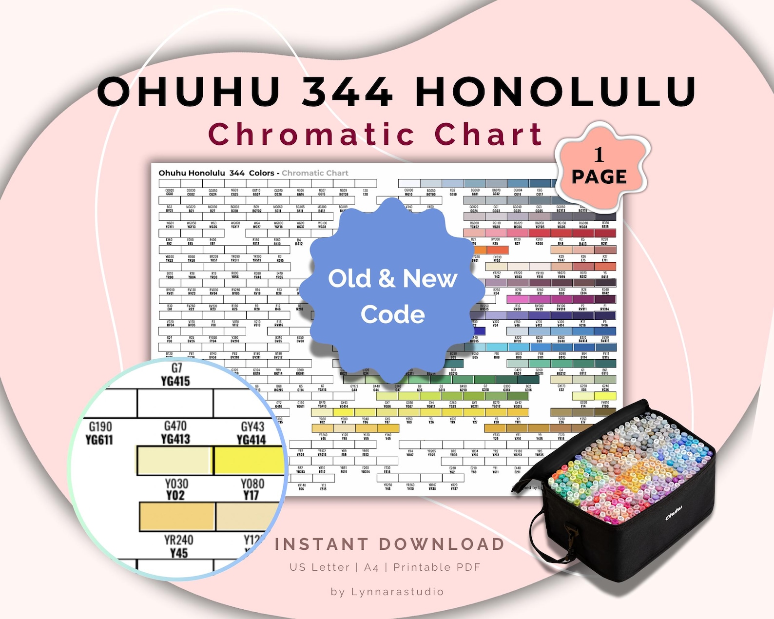 Ohuhu 344 Marker Chart: Chromatic Reference Old & New Code (digital ...