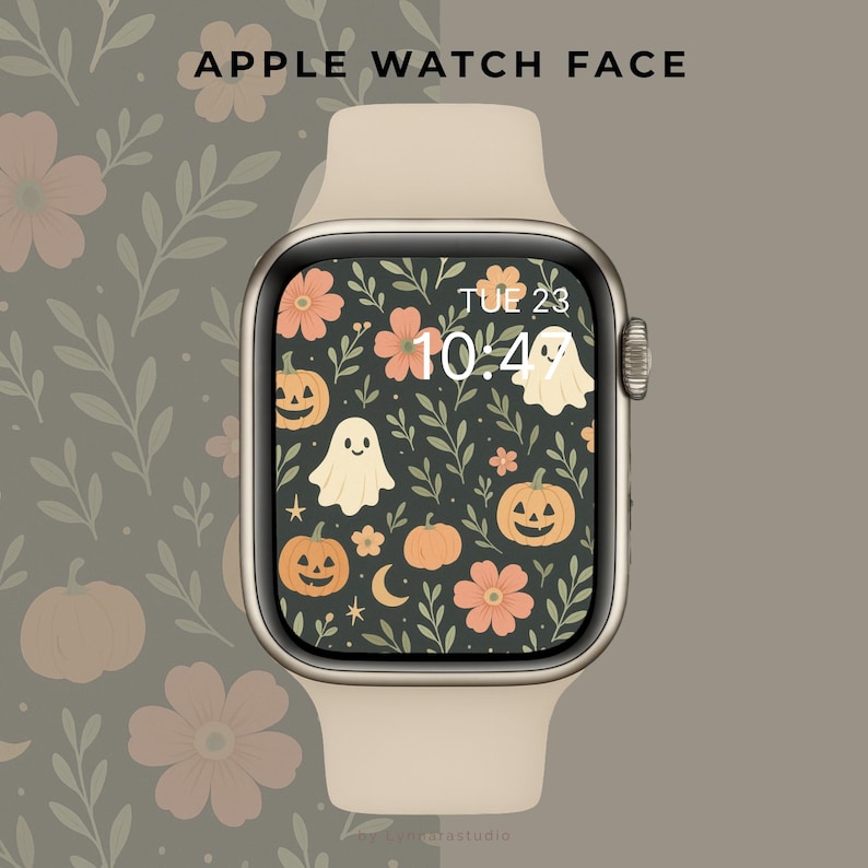 Halloween Apple Watch Face | Ghost Pumpkin Floral Wallpaper (Digital Download) image 1