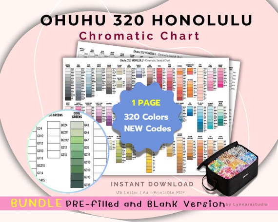 Ohuhu 320 Honolulu Marker Swatch Chart: New code, Chromatic Color Reference (PDF Download)