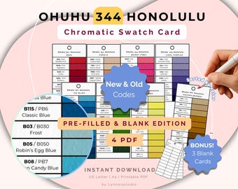 Pre-Filled Ohuhu 344 Honolulu Swatch Card PDF – New & Old Color Codes, Sorted by Color | Instant Download for Artists