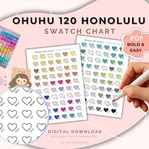 Ohuhu 120 Honolulu Swatch Chart | Printable Color Swatch Template for Alcohol Markers | Digital Download PDF for Artists