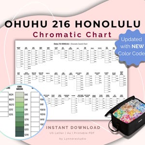 Ohuhu 216 Honolulu Marker Swatch Chart: Chromatic Swatch Charts (PDF Download A4/US Letter Size)