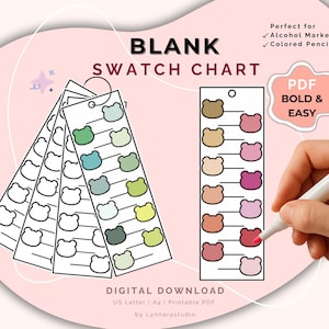 Blank Swatch Printable Swatch Sheet Paint & Color Swatch Template DIY Watercolor Acrylic Markers Blank Swatch Template Color Swatch Bookmark