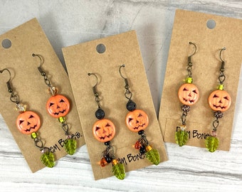 Halloween Pumpkin Earrings, Jack O Lantern, Dangle Earrings, Fall Themed Gifts, Best Friend Gift,