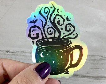 Holographic, Cauldron Mug, Witchy Stickers, Waterproof Stickers, Best Friend Gifts,