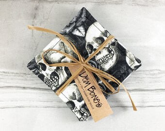Skull, Fabric Coasters, Eco Friendly, Gothic Home Decor, Halloween Gifts, Best Friend Gift,