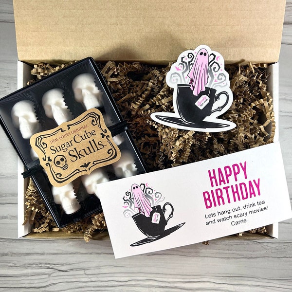 Sugar Cube Skulls, Tea Lover Gift, Ghost Sticker, Birthday Gift Box for Best Friend