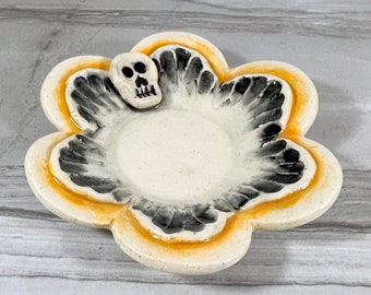 Ceramic Trinket Dish, Sugar Skull, Handmade Pottery, Halloween Gift, Best Friend Gift,