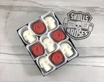 Skull and Roses, Sugar Skull Edible, Sugar Cubes, Goth Gifts, One Year Anniversary Gift, Long Distance Boyfriend Gift,