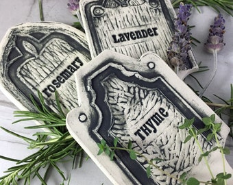 Herb Markers, Pottery Handmade, Gardening Gift, Tombstone Plant Markers, Best Friend Birthday Gift,