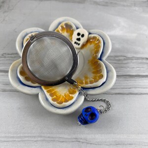 Sugar Skull Tea Bag Holder: Handmade Ceramic Tea Lover Gift