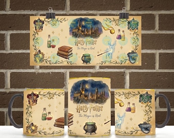 Trollkarlsmagi 11oz 15oz muggomslag PNG | Fantasy School kaffemugg sömlös sublimeringsdesign | Digital nedladdning PNG-fil