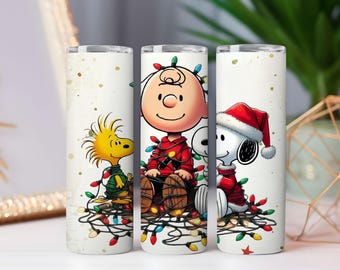Cartoon kerst-huisdieren beker wrap: kerstverlichting, png (20 oz en 30 oz)