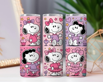 Diseño PNG de vinilo para vaso de Snoopy / Diseño rosa femenino de cachorro de dibujos animados de Peanuts para sublimación / Lindo vinilo para taza (descarga digital)