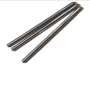May include: A collection of four shiny, silver metal rods, arranged diagonally against a white background. The rods appear to be cylindrical and have a smooth, reflective surface. The image is well-lit, highlighting the metallic sheen.