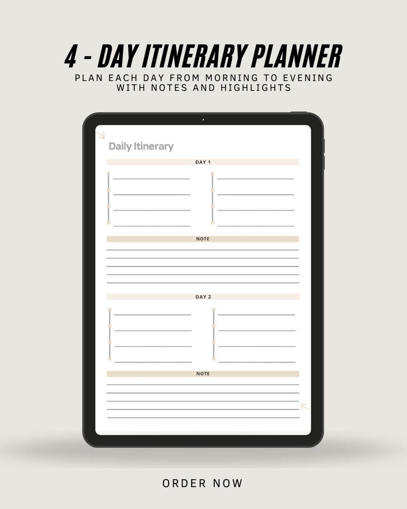 Minimal 4-day Trip Planner • Travel Itinerary Template • Printable ...