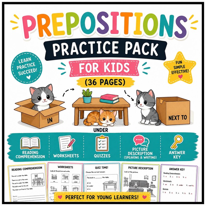 Prepositions Practice Pack - Etsy
