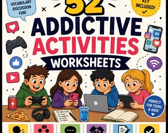 52 Addictive Activities Worksheets – ESL Pack