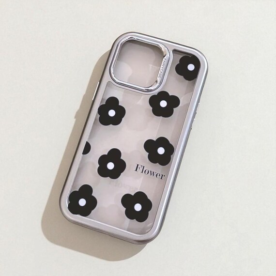 ブラックフラワーミラーiPhoneケース – シックな花柄プリントと