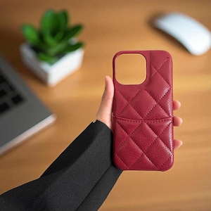 Red Quilted Leather iPhone Case | Soft Luxury PU Padded Cover | Elegant Stylish Grip Case | Fashionable Minimalist Phone Case