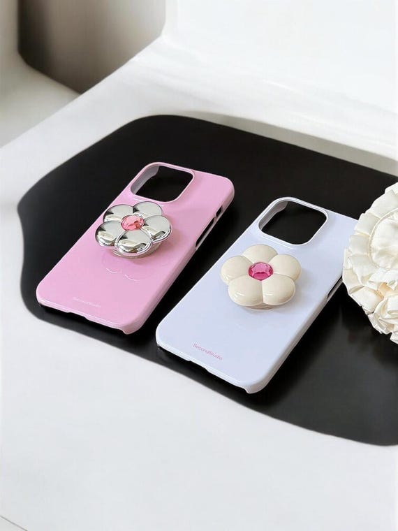 Coquette Flower Grip iPhone Case | Kawaii 3D Blossom Phone Case | Pink Glossy Cute iPhone Cover for Girls