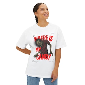 Maglietta oversize "Dove è la mia caramella", maglietta streetwear, maglietta unisex alla moda, abbigliamento con top squadrato, maglietta grafica urban hipster