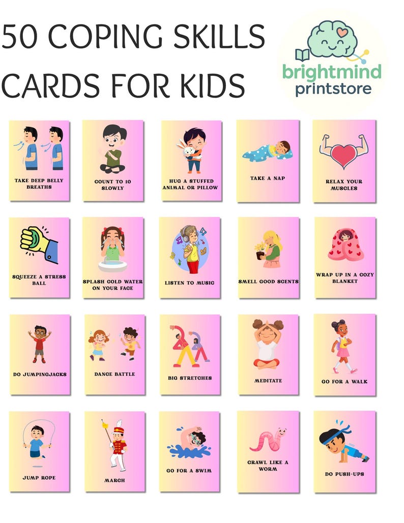 Coping Skills Cards for Kids | 50 Printable SEL Cards (PDF) - Etsy