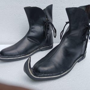 Handcrafted Medieval Leather Boots for Men | Warrior Gothic Fantasy Cosplay Shoes with Buckles & Curved Toe