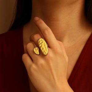 Bold verstellbarer Gold Messing Ring, moderne Statement Struktur Ring, handgemachte Boho Schmuck Geschenk