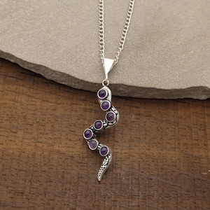 Amethyst Snake Pendant in Antique Silver – Serpent of Wisdom Design