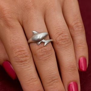Sterling Silver Shark Ring, Ocean Animal Jewelry, Unique Nautical Gift for Men and Women