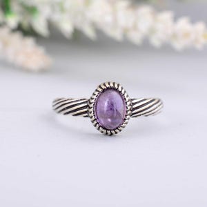 Minimalist Amethyst Ring in Textured Oxidized Silver