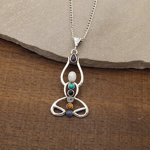 Chakra Yoga Pose Pendant with Healing Gemstones