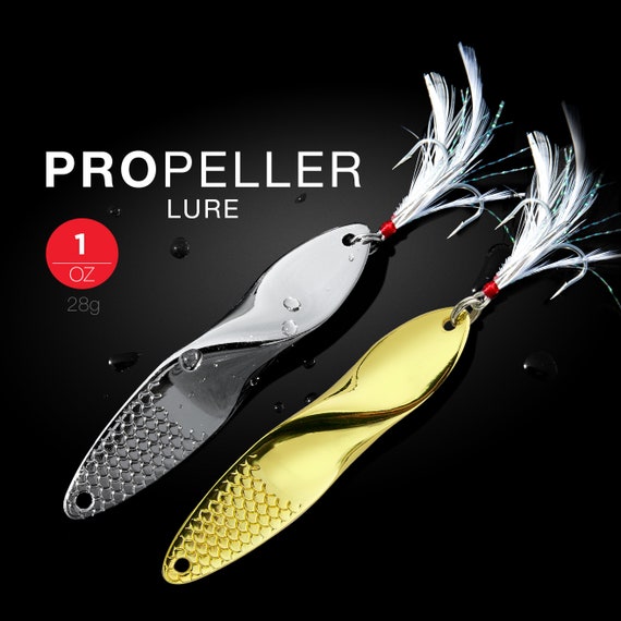 Set of 2 Propeller Metal Fishing Lures With Treble Hooks, 1-ounce