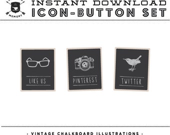 INSTANT DOWNLOAD - Set of 4 Chalkboard Social Buttons/Icons - Social Media Buttons - Social Icon Set - Social Media Button Set