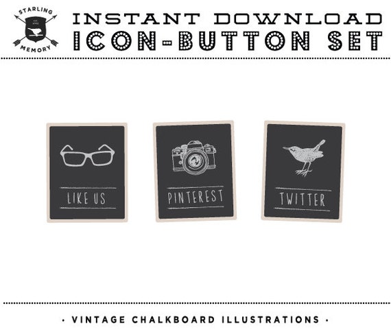 Instant Download Set Of 4 Chalkboard Social Buttons Icons Etsy