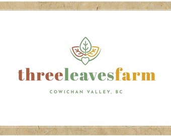 Custom Logo Design - PreDesigned Logo PreMade Logo Vector Logo - Ooak Logo - THREE LEAVES FARM Logo - Leaf Logo -  Plant Logo